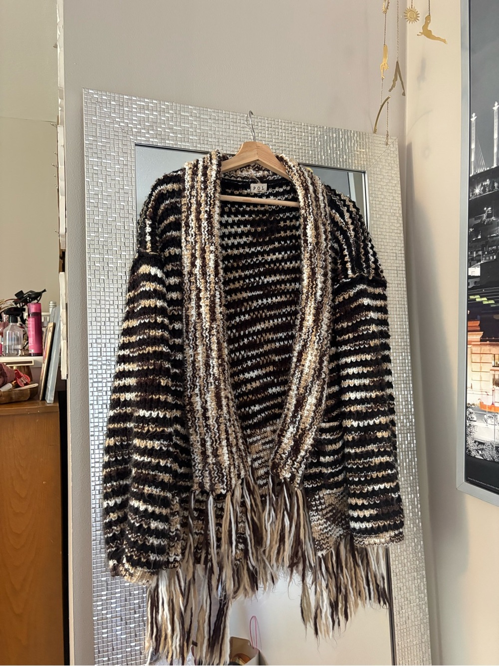 POL Wintered Woods Striped Cardigan with Tassel Fringe